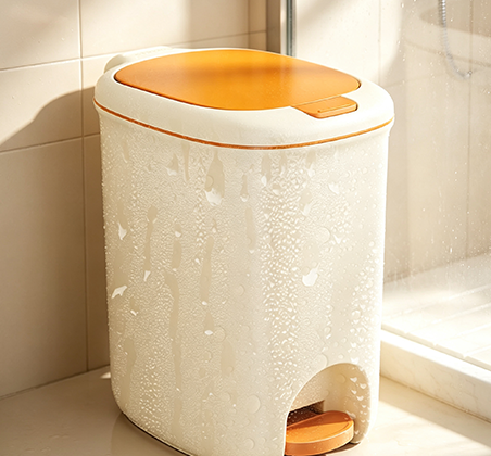 Cream & Orange Color-Block Step Trash Can with Cute Cartoon Face | Hands-Free Pedal Waste Bin with Lid for Kitchen, Bathroom & Kids' Room